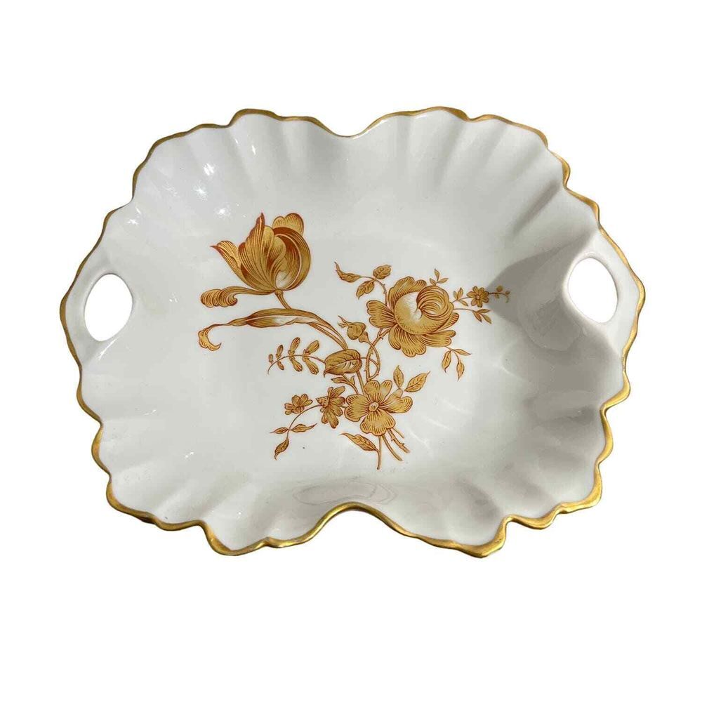 Limoges France Porcelain Vintage Dainty Dish Floral Gold Trim 7"x5" Collectors